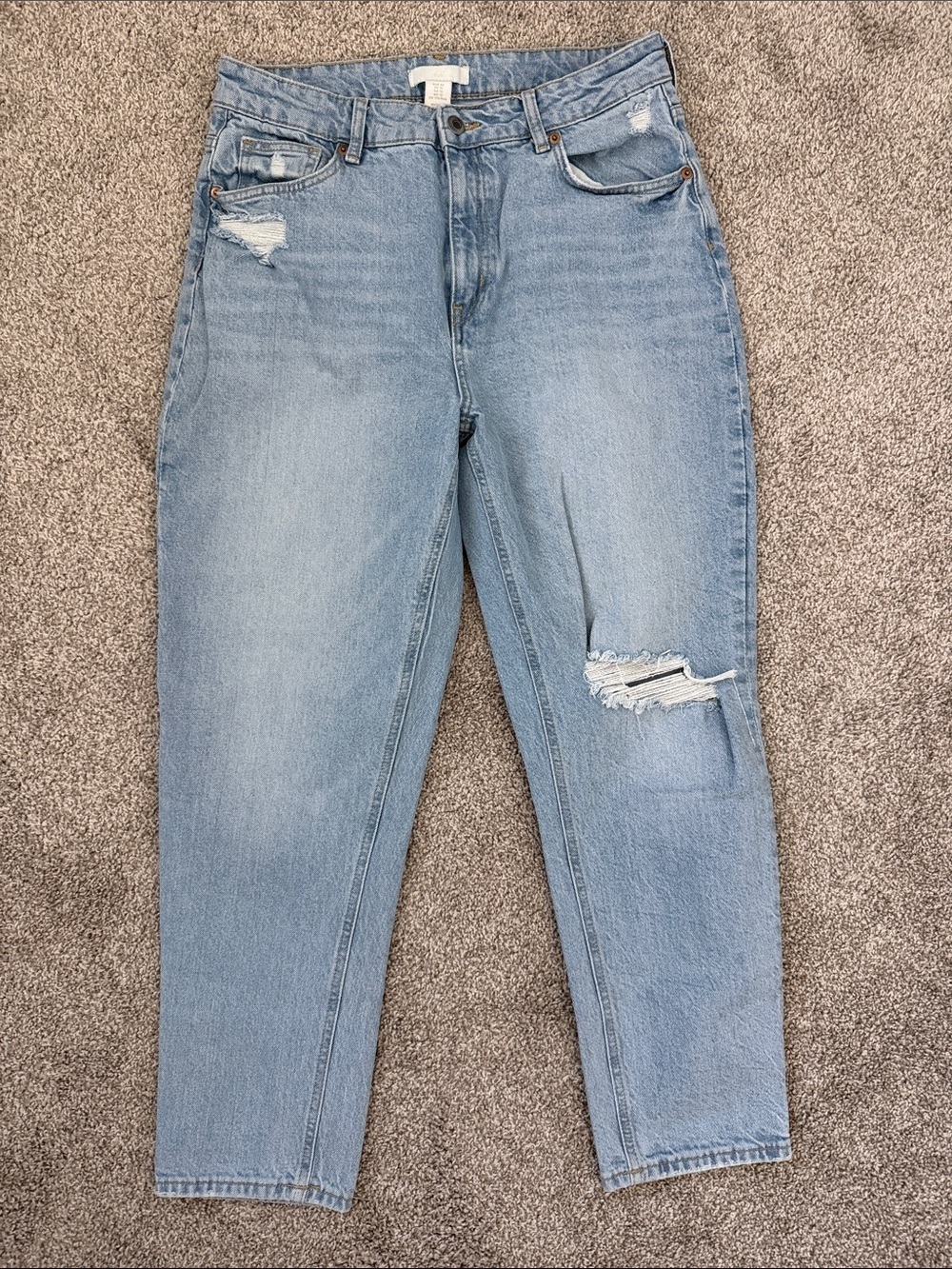 H&M Light Blue Boyfriend Jeans with Distressed Knee high rise